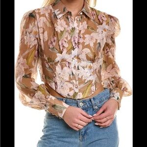 Floral Sheer Blouse with Puff Sleeves